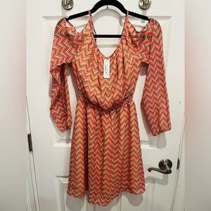 NWT Coral Multicolor Chevron Long Sleeve Dress